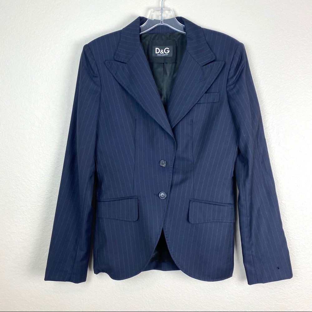 D&G DOLCE & GABBANA Navy Blue Boyfriend Pin Striped Blazer Jacket US 10/46